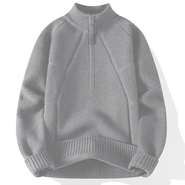 Half High Neck Zipper Sweater For Men, Loose Fitting Pullover, Solid Color Base, Knitted Sweater, Men's Trend_viptrois.com