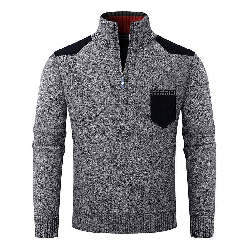 "Men's Fleece-Lined Half-Zip Knit Sweater – Breathable Thermal Pullover With Stand Collar"_viptrois.com
