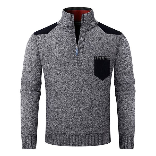 "Men's Fleece-Lined Half-Zip Knit Sweater – Breathable Thermal Pullover With Stand Collar"_viptrois.com