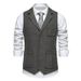 Men's Cos Herringbone Tweed Suit Vest Lapel Single-breasted Vest, British Retro Men's Clothing_viptrois.com