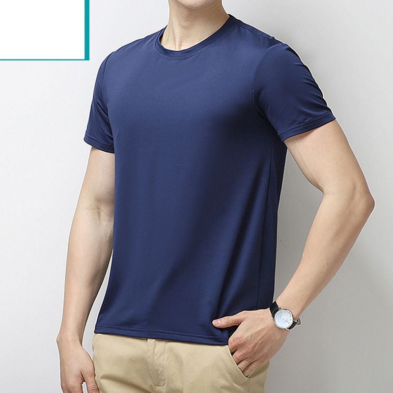 Men's Clothing Summer Quick Drying Solid Color Sports Casual Printed Round Neck Large Size Men's Clothing T Shirt Ice Silk Short T Shirt Men_viptrois.com