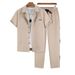 Men's Textured Checkered Short-Sleeve Shirt & Trousers Set – Summer Casual Two-Piece Outfit With Lapel Collar (S-XXL)_viptrois.com