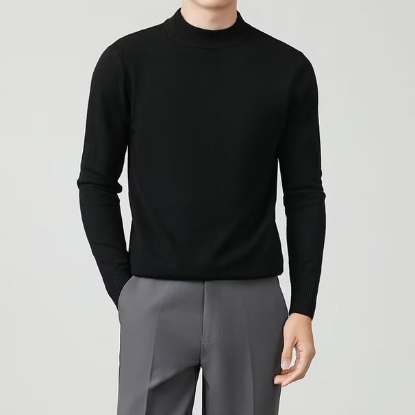Autumn And Winter Warm Solid Color Half High Collar Bottom Knitted Sweater, Slim Fit Versatile Sweater_viptrois.com