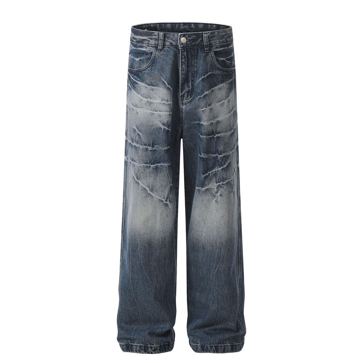 Men's Clothing Retro 2025 Neutral Trendy Washed Old Design High End Men's Loose Denim Trousers_viptrois.com