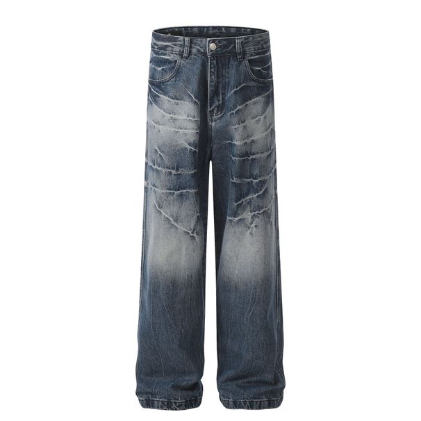 Men's Clothing Retro 2025 Neutral Trendy Washed Old Design High End Men's Loose Denim Trousers_viptrois.com