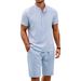 Men's Clothing New Men's Casual Henry Shirt Tops Shorts Sports Suit_viptrois.com