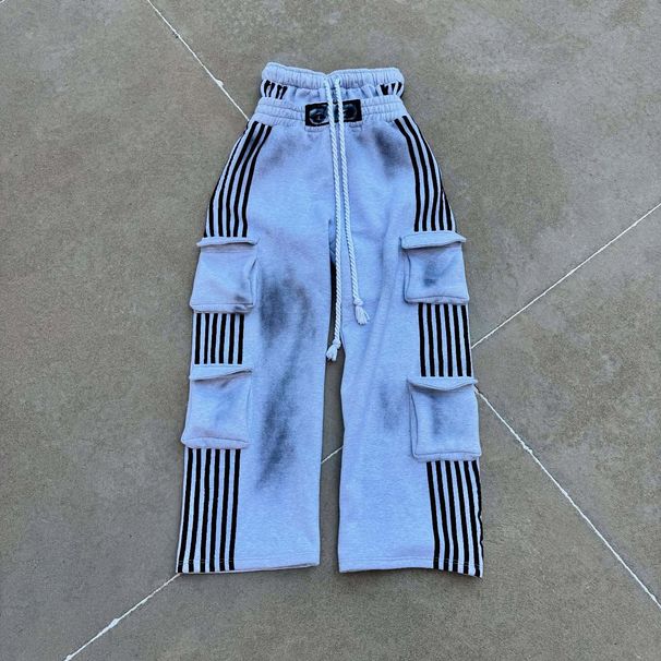 Women’s Cargo Pants – High Waist Casual Joggers With Striped Detail | Summer Streetwear, Loose Fit & Wide Leg (S-XL) – Black Utility Pants_viptrois.com