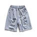 Men's Korean Style Slim Fit Denim Shorts Summer Trendy Ripped Casual Five Point Breeches Trendy Brand Pants_viptrois.com