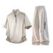 Men's Contrast Stitch Sportswear Set Lightweight Half-Zip T-Shirt And Jogger Pants Two-Piece Outfit Lightweight Polyester_viptrois.com