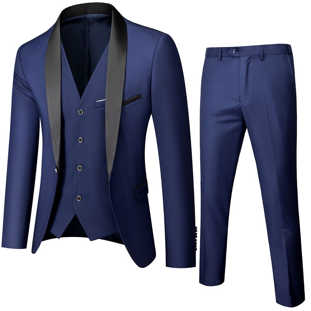 Men's Clothing Men Suits Groom Best Man Suits Men's Graduation Three Piece Suit Green Collar_viptrois.com