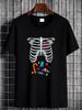 Halloween Costume XRay Skeleton Rib Heart Candy Adult T-Shirt Soft Casual Graphic Fashion Summer Comfortable Print Round Neck Short Sleeve Women Top Graphic Tees Top For Everyday Wear Stretched Designer Clothes Slightly Unisex Women Versatile_viptrois.com