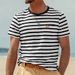 Summer British Men's Large-sized Short-sleeved T-shirt With Striped Printed Round-neck Sports And Fitness Casual Top_viptrois.com