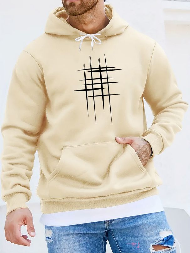 Men's Autumn And Winter Casual Fashionable Loose Hooded Sweatshirt With Simple Pattern Printed Warm Long Sleeved Pullover_viptrois.com