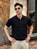 Men's Wheat Ear Pattern Knitted Polo Shirt Breathable Cool Business Casual Short Sleeve T-Shirt Straight Shoulder Summer Old Fashion_viptrois.com