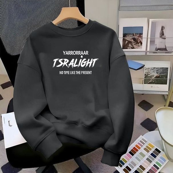 Men's Classic Crewneck Sweatshirt – American Vintage Style Cotton Fleece Pullover With Minimalist Letter Print (White/Black/Grey, M-3XL)_viptrois.com