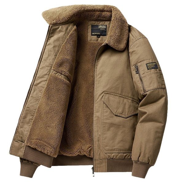 Men's Clothing Wool and cotton bomber jacket for men winter plus velvet thick warm cotton casual workwear coat_viptrois.com