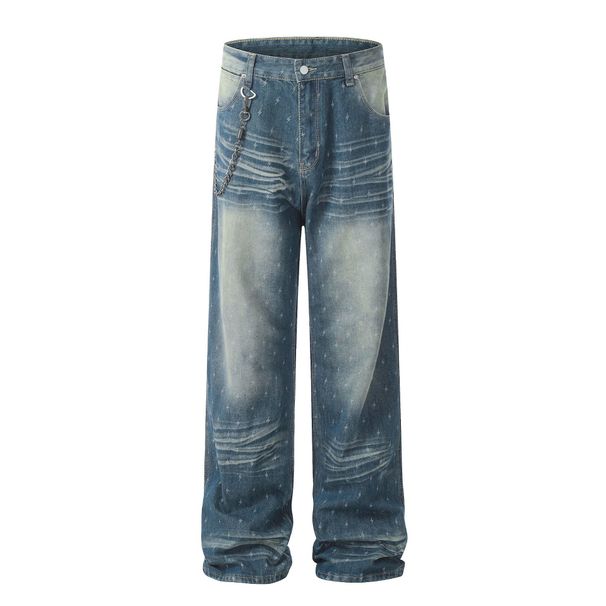 Men's Clothing Retro Washed Cat Whisker Straight Jeans Loose Casual Jeans_viptrois.com