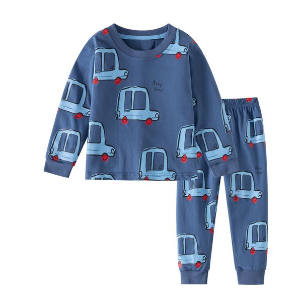 Long Sleeved Children's Home Clothes New Spring And Autumn Boys And Girls Suits Cotton Cute Excavator Home Clothes Two Piece Suit_viptrois.com