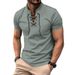 24 Summer Men's Thin V-Neck V-Tie Casual Personality Sports Short Sleeve T-Shirt For Youth_viptrois.com