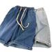Men's Denim Shorts 5-Inch Inseam American Casual Washed Elastic Waist Straight Leg Summer Shorts_viptrois.com