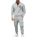 Men's Heavyweight Fleece Lined Stand Collar Sweatshirt & Work Pants Set - American Style Two Piece Casual Basic Autumn Winter Outfit Black Gray Khaki_viptrois.com