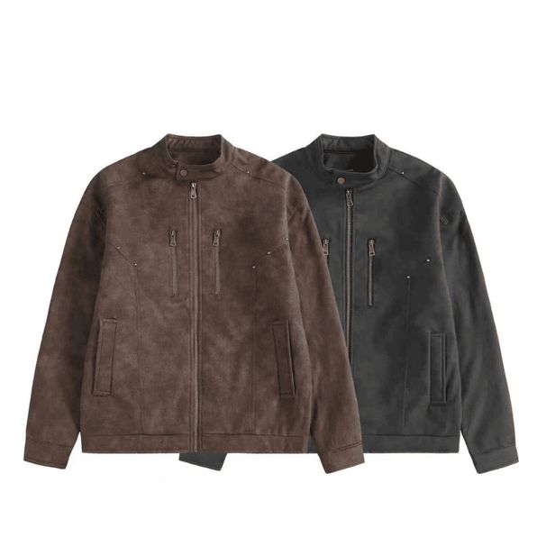 Men's Clothing Spring And Autumn American Stand Collar Motorcycle Jacket For Men And Women Rivet Retro PU Leather Jacket Trend_viptrois.com