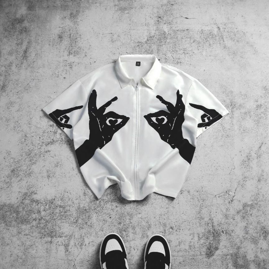 Men's 3D Printed Heart Pattern Polo Shirt Zipper Digital Design Summer Loose Fit European American Style Foreign Trade Flower Hand Top_viptrois.com