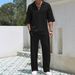 Men's Clothing New Commuter Men's Casual Shirt Solid Color Short Sleeved Trousers Two Piece Suit_viptrois.com