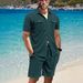 Men's Clothing Waffle Texture Short Sleeve Shirt Shorts Set Breathable Outfit, Casual (Black, Grey, Wine Red, Khaki, Dark Green, White) - S-XXXL_viptrois.com