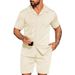 2025 Men's Lapel Cardigan And Two-Piece Set Summer Solid Color Casual Fashion Short Sleeve Shorts_viptrois.com