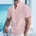 Men's New Stand-up Collar T-shirt Linen Short-sleeved Shirt Men's Casual Thin Section Loose Cotton Linen Blouse_viptrois.com