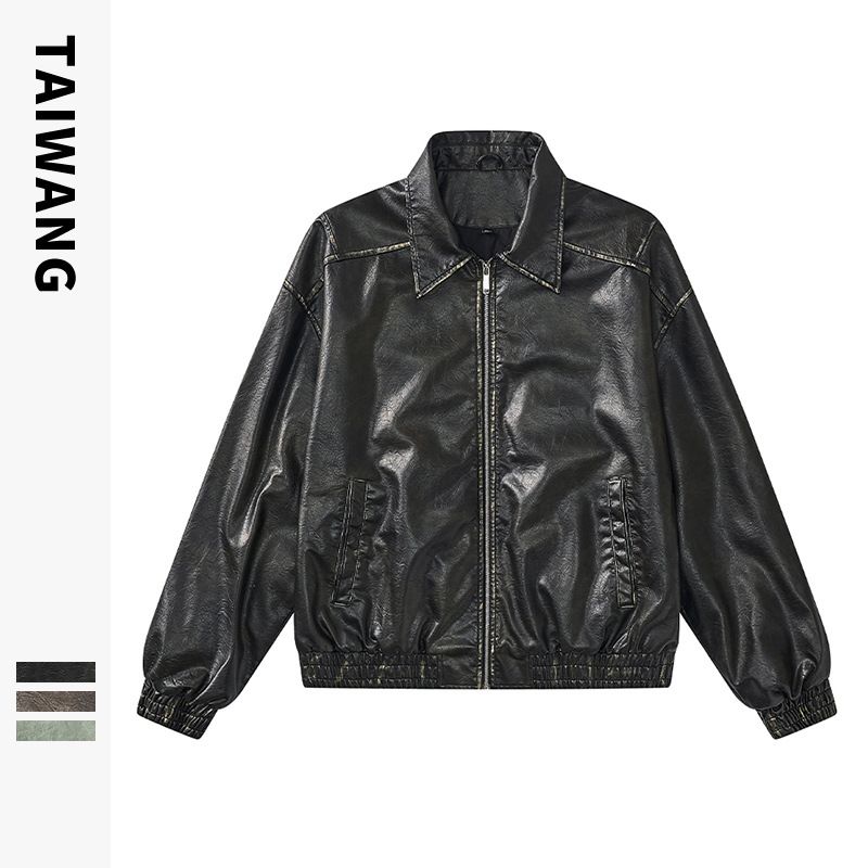 Men's Clothing Retro Lapel Leather Jacket Men's Autumn and Winter New Loose Casual Coat_viptrois.com