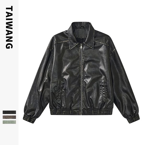 Men's Clothing Retro Lapel Leather Jacket Men's Autumn and Winter New Loose Casual Coat_viptrois.com