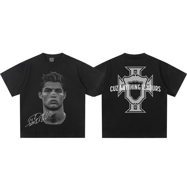 Cross-border 2025 C. Ronaldo Heavy-duty Short-sleeve T-shirt, 300g Direct-print, Unisex, American Retro Street Vintage_viptrois.com