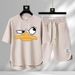 Men's Clothing 2024 Waffle Casual Summer Suit Men's Loose Teen Short sleeved T shirt Shorts Handsome Two piece Suit_viptrois.com
