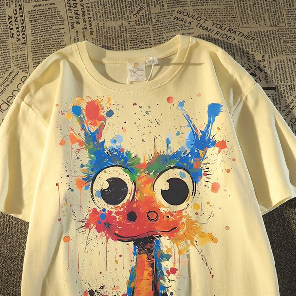 GLM American Graffiti Dragon Pure Cotton Short T-shirt For Boys, Loose Trendy Brand Half Sleeve Youth Fashion Trend Top_viptrois.com