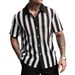 Men's Clothing Black And White Striped Hollow Short Sleeve Shirt Daily Casual Tops_viptrois.com