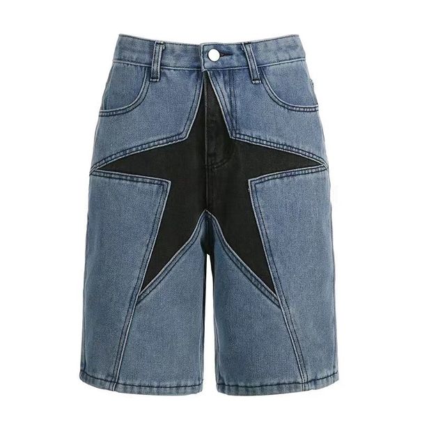 Men's Clothing Denim Shorts Street Fashion Loose Contrast Color Five Pointed Star Patch New Style Shorts_viptrois.com