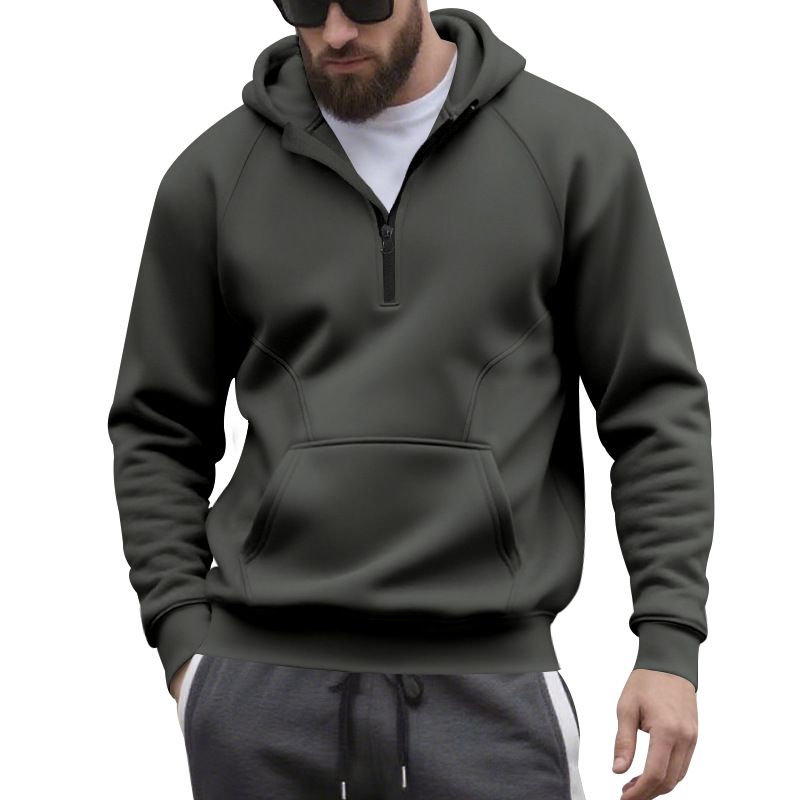 Men's Fleece-Lined Hooded Zip-Up Sweatshirt - Winter Casual Sporty Pullover With Color Block Design (Navy, Black, Army Green, Iron Gray)_viptrois.com