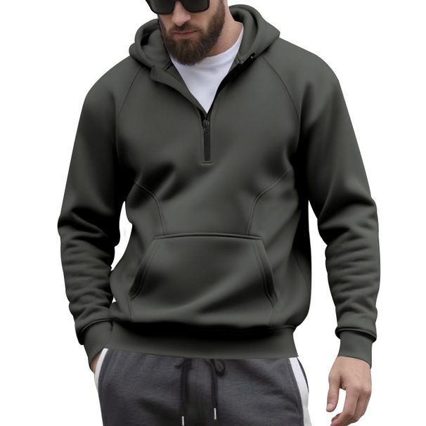 Men's Fleece-Lined Hooded Zip-Up Sweatshirt - Winter Casual Sporty Pullover With Color Block Design (Navy, Black, Army Green, Iron Gray)_viptrois.com