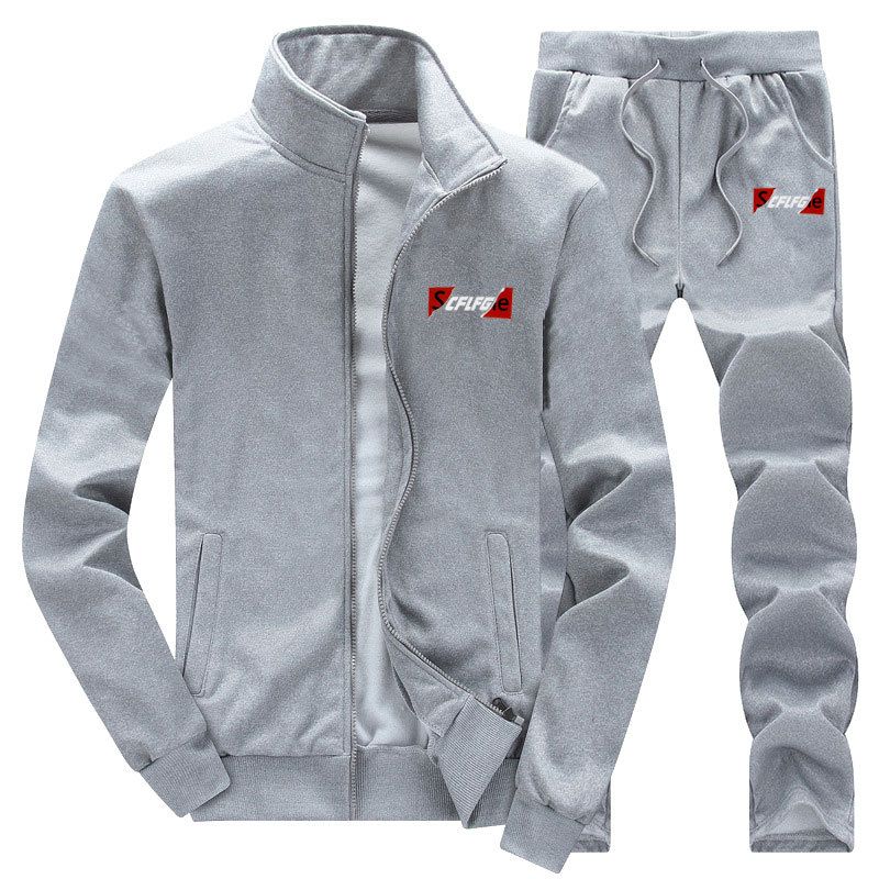 Men's Sportswear 2-Piece Set | Breathable Polyester Gym Outfit | Running & Training Suit (M-5XL, Grey/Black/Navy)_viptrois.com