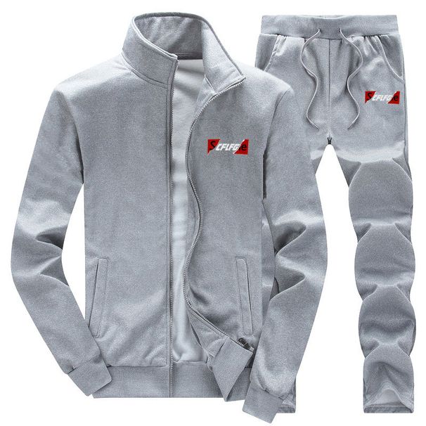 Men's Sportswear 2-Piece Set | Breathable Polyester Gym Outfit | Running & Training Suit (M-5XL, Grey/Black/Navy)_viptrois.com