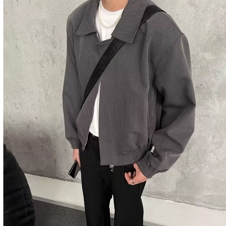 American Trendy Brand Black Shoulder Padded Short Coat Men's Autumn And Winter Ruffian Handsome High-end Sense Early Autumn Trendy Men's Bomber Jacket_viptrois.com