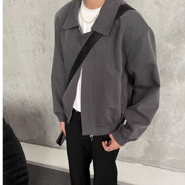 American Trendy Brand Black Shoulder Padded Short Coat Men's Autumn And Winter Ruffian Handsome High-end Sense Early Autumn Trendy Men's Bomber Jacket_viptrois.com