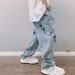 Wide Leg Cargo Pants 2024 Streetwear Baggy Men Jeans Spring Autumn Men Korean Fashion Loose Straight Male Brand Clothing_viptrois.com