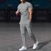 Men's Twisted Solid Color Jacquard Pullover Round Neck Short Sleeve Trousers Casual Suit American Style Autumn New_viptrois.com