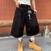 Men's Retro Washed White Wide Leg Denim Capri Shorts Summer Street Style Loose Casual Workwear_viptrois.com