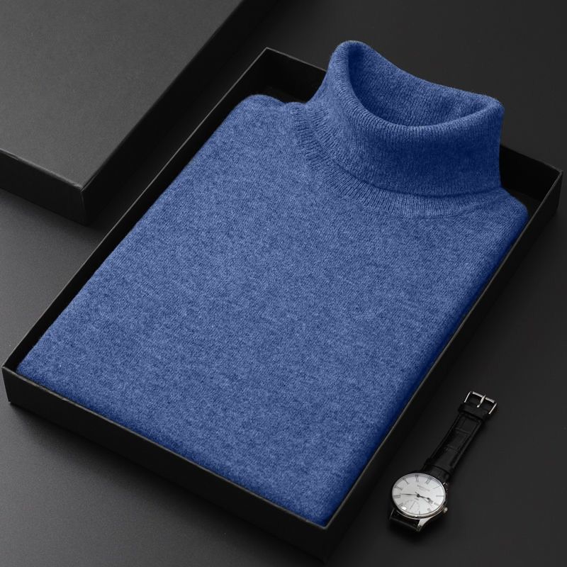 Pure Autumn Winter High-End Half Turtleneck Sweater For Men Korean Version Loose Casual Solid Color Mid-Neck Knitted Base_viptrois.com