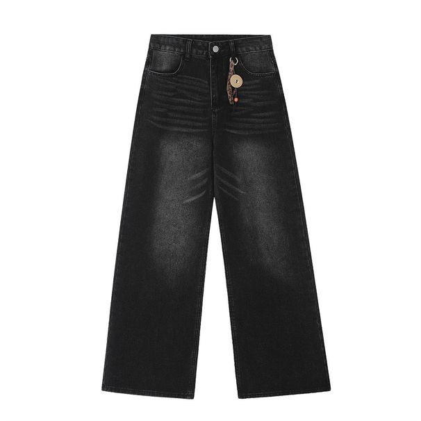 American Style Pendant Decoration Jeans Men's Loose Straight High Street Trendy Design Pocket Wide Leg Long Pants_viptrois.com