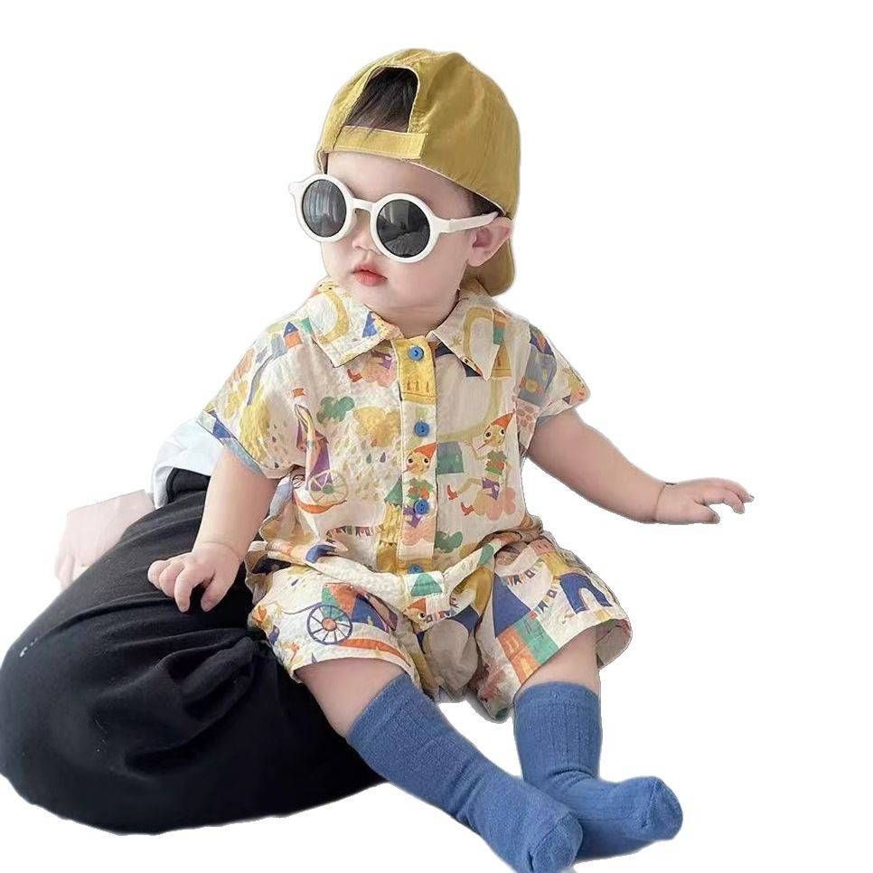 New Summer Baby Short Sleeved Jumpsuit For Boys, Holiday Style, Casual Romper, 100 Day Old Hong Kong Trendy Climbing Clothes_viptrois.com